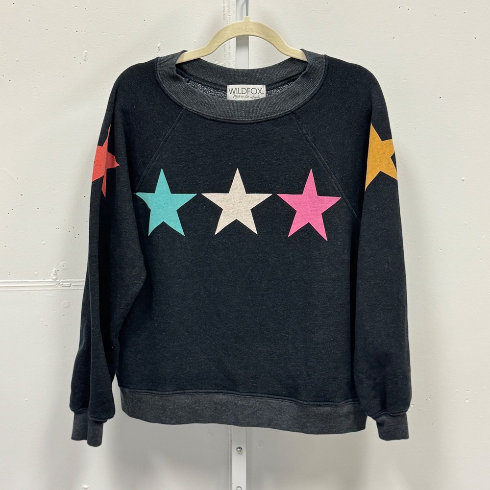 Wildfox Couture Multi Color Star Graphic Raglan Sweatshirt Gray Small Sample